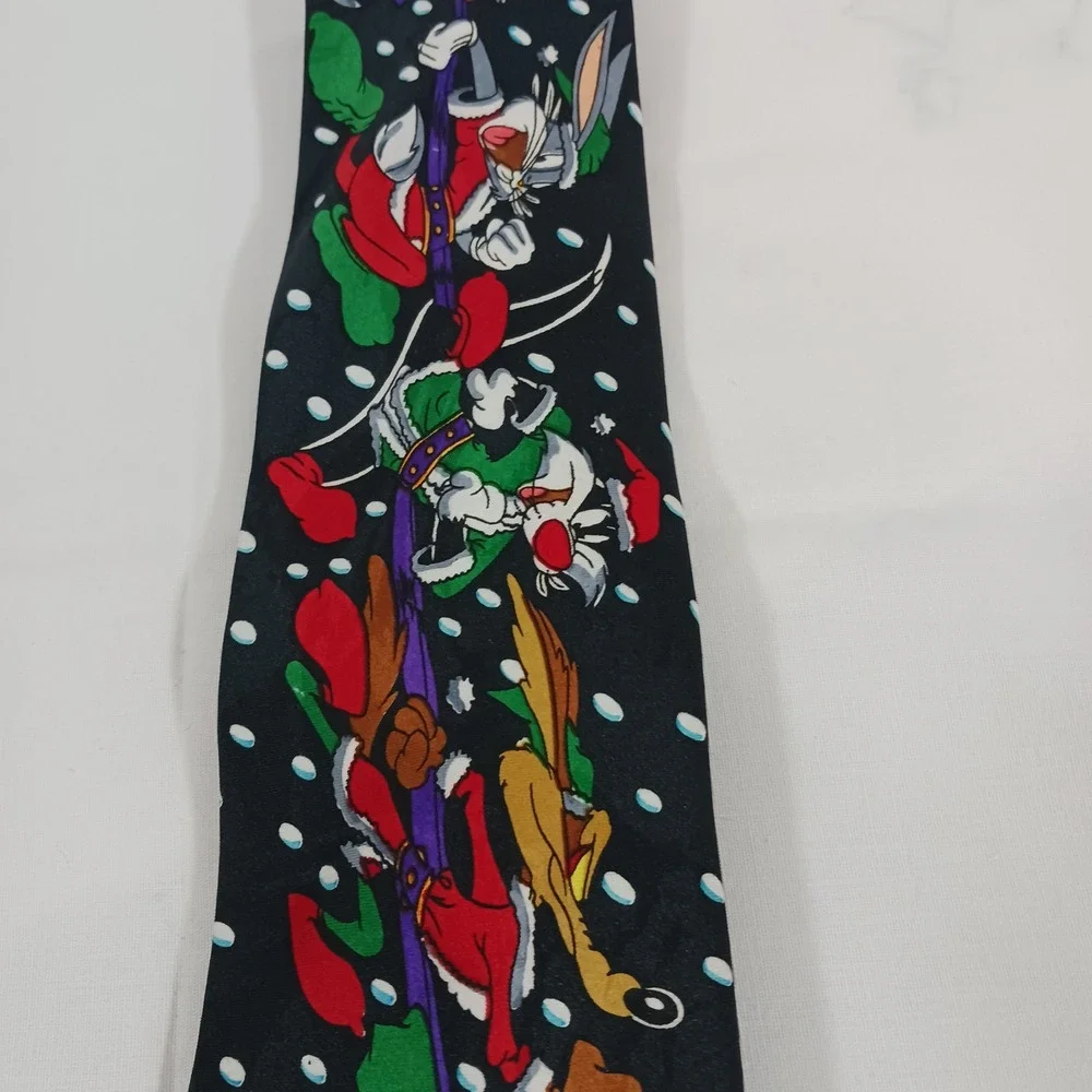 Looney Tunes Necktie Mens OS Black Excellent Vintage 1993 Christmas Taz Bugs